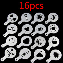 Load image into Gallery viewer, 16pcs Coffee Stencil Filter Coffee Cappuccino Coffee Barista Mold Templates Strew